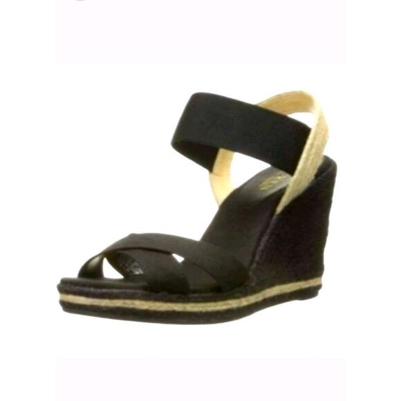 Lauren Ralph Lauren Elena Black Espadrille Wedge Sandal Women’s 8.5 GUC - Picture 1 of 10